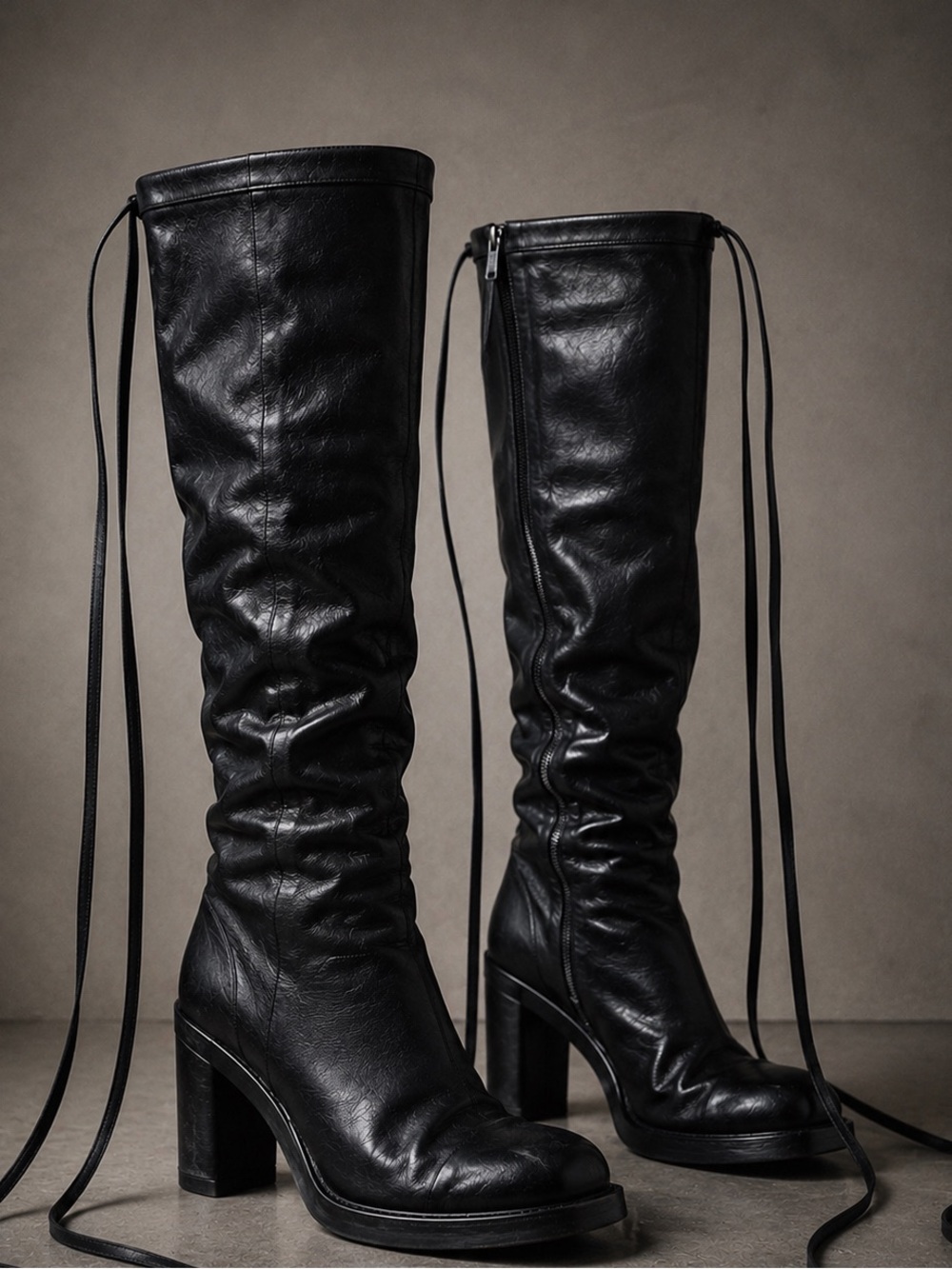 Ann Demeulemeester Black Leather Knee High Boots Archive Goth Avant Garde